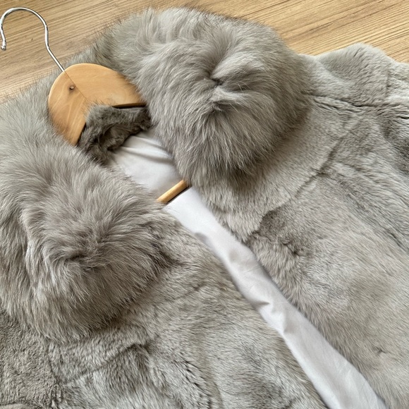 Real Grey Rabbit Fur Jacket with Crystal Embellish M - Picture 6 of 9